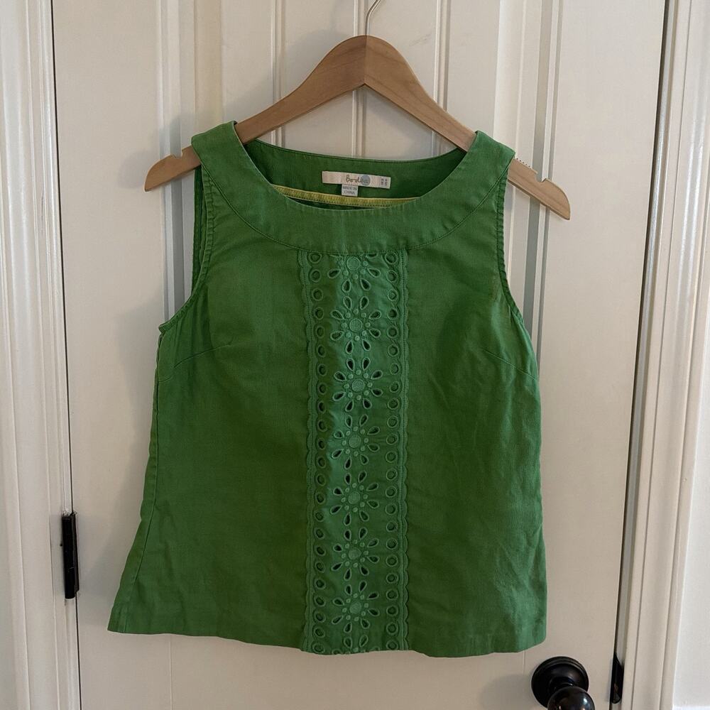 Women’s Boden Summer Green 100% Linen Sleeveless Blouse Size US 4